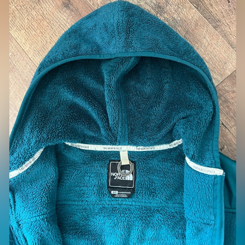 The North Face fleece full zip jacket w/hood women’s Sz S beautiful dark teal - Picture 4 of 16